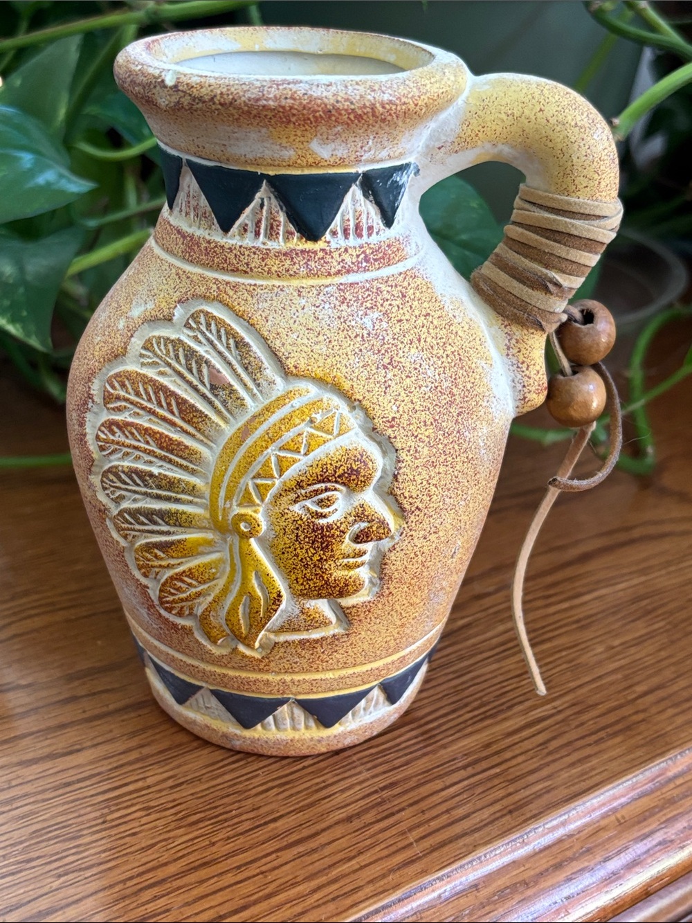 Rustic Ceramic Native Headdress Vase - Home Art Accent